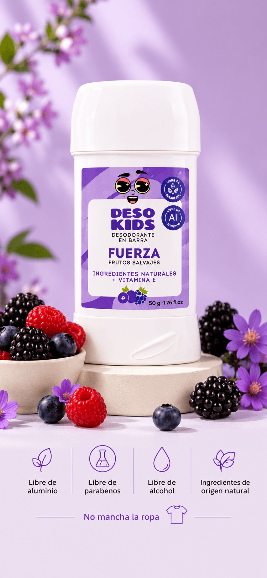 Desodorante Desokids Fuerza con aroma a frutos salvajes